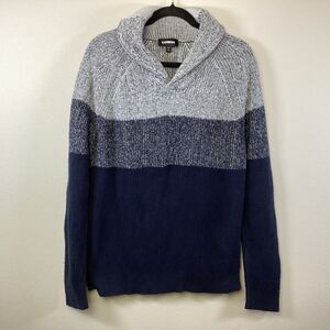 Express Cotton Sweater Blue Tones Color Block Heavyweight Shawl Collar Large